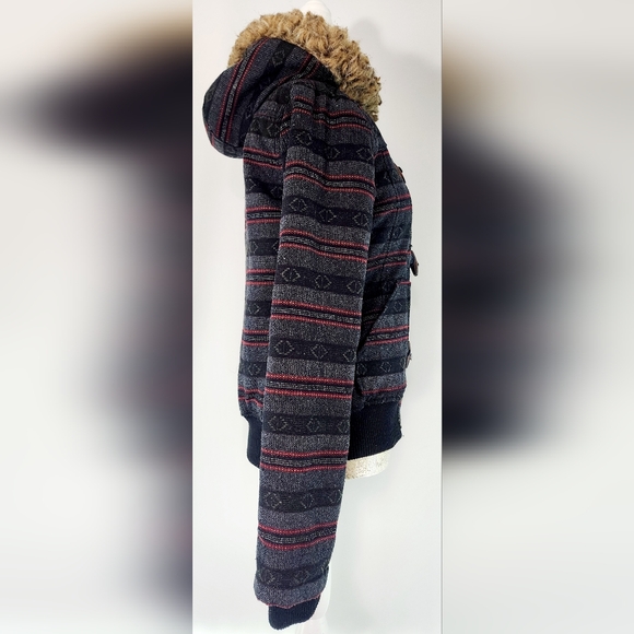 Roxy faux fur sweater style hooded surf duffle jacket/ coat - Picture 5 of 13